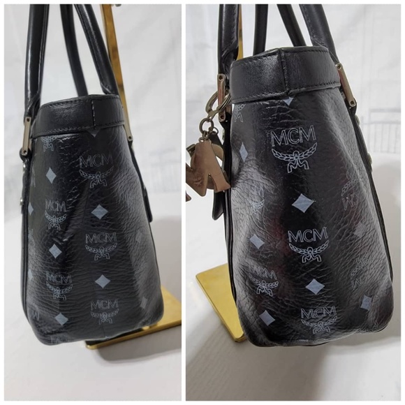 Authentic MCM Small Visetos Coated Canvas and Leather Pocket Tote Black - Picture 8 of 13